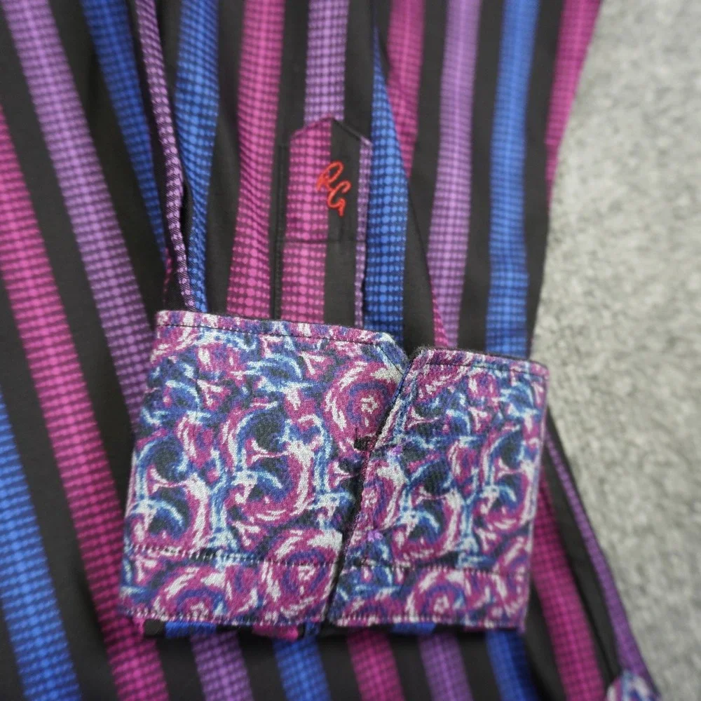 Robert Graham Button Up Shirt Mens XL Purple Blue Striped Flip Cuff Multicolor - Picture 4 of 15